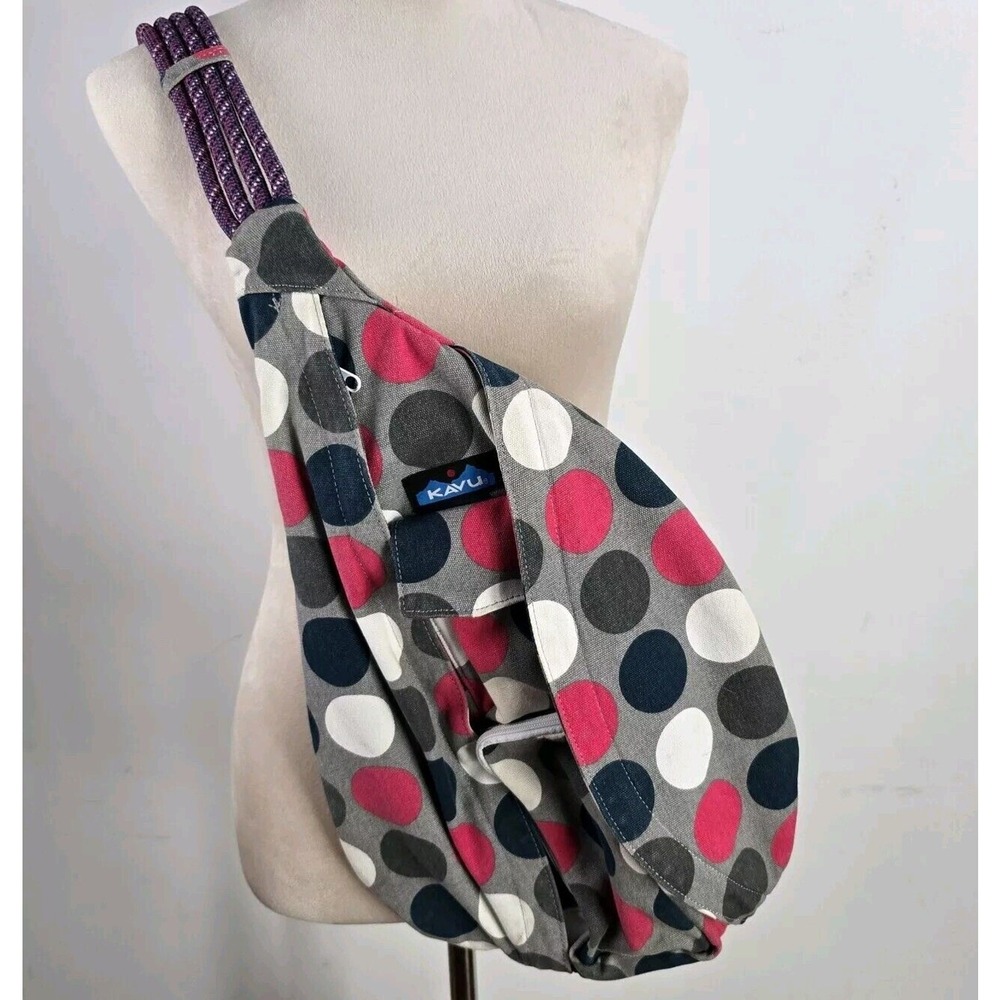 KAVU Rope Bag Large Cotton Shoulder Sling Backpack Got Dots Pockets
